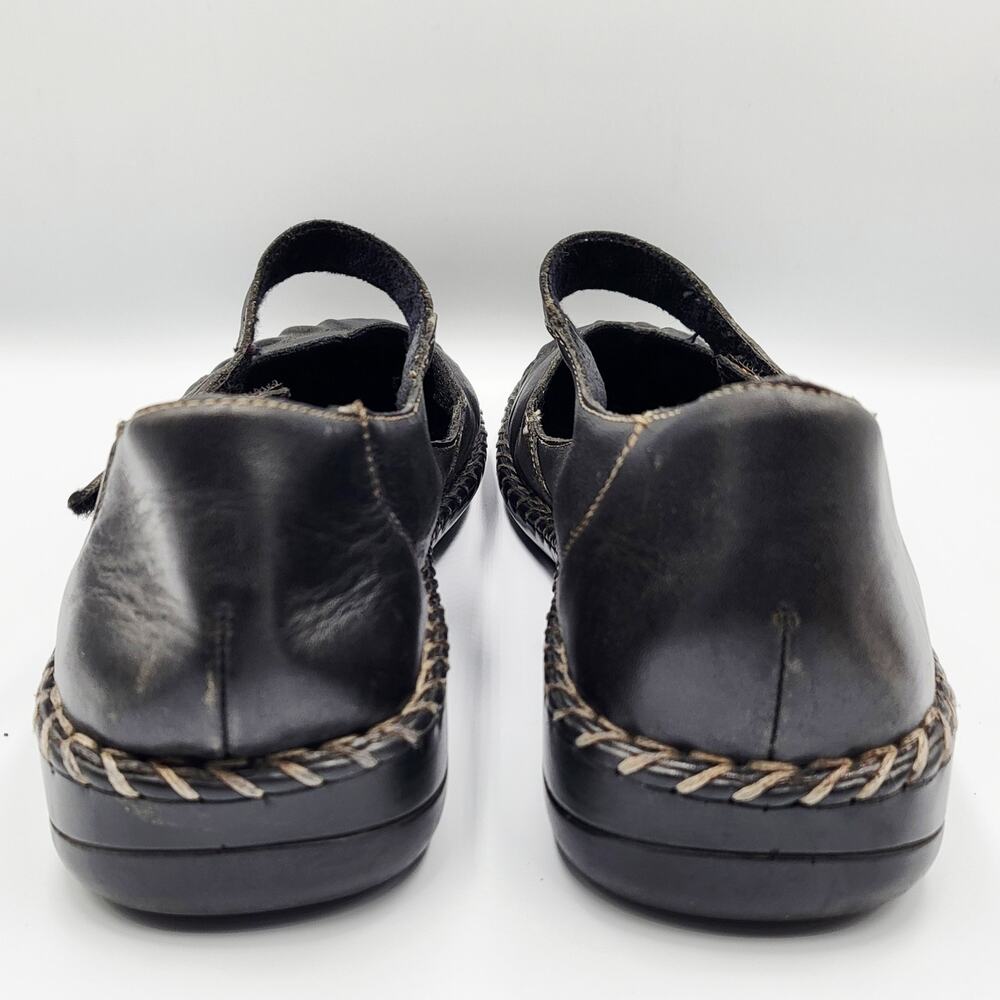 Rieker Mary Jane Black Leather Pleated Toe Vamp Braided Rubber Sole Trim Size 41 - Picture 5 of 12